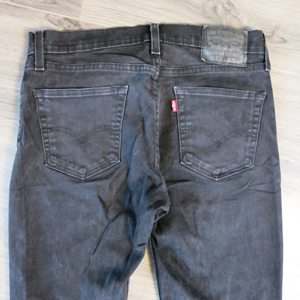 Levis Premium 511 Jeans Mens 32x32 Black Denim Slim Straight Stretch Waterless - Picture 7 of 13